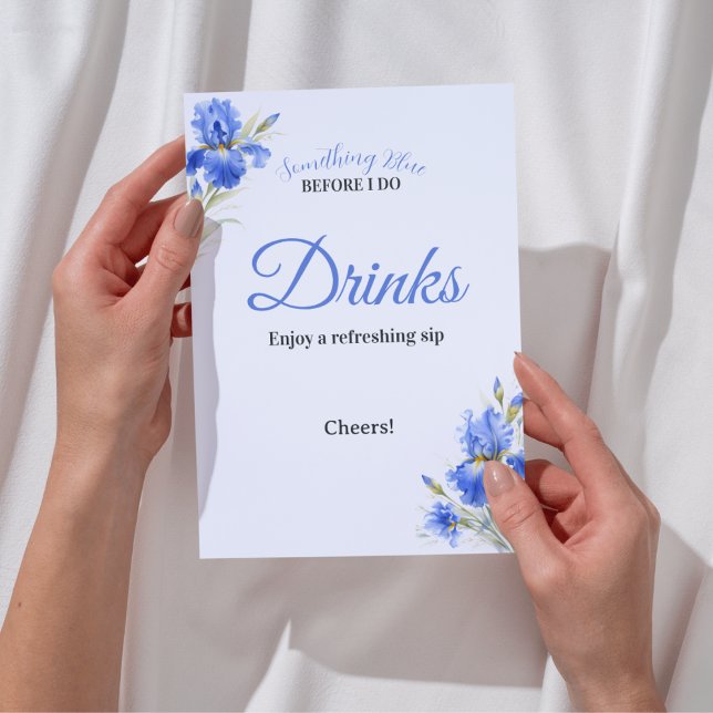 Blå Iris Something Blue Bröllopsfest Dryckeskylt Inbjudningar (Blue Iris Something Blue Bridal Shower Drinks Sign Invitation
)