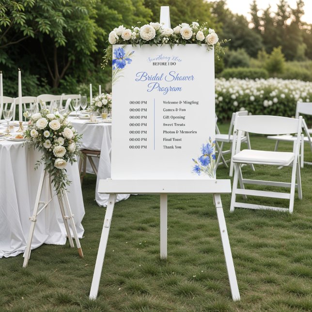 Blå Iris Something Blue Bröllopsfest Program Poster (Blue Iris Something Blue Bridal Shower Program)