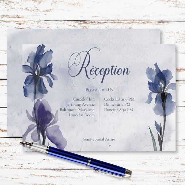 Blå irisblommor, Bröllop Blue Modern Recept Tilläggskort (Blue Iris Flowers Wedding Blue Modern Reception Enclosure Card)