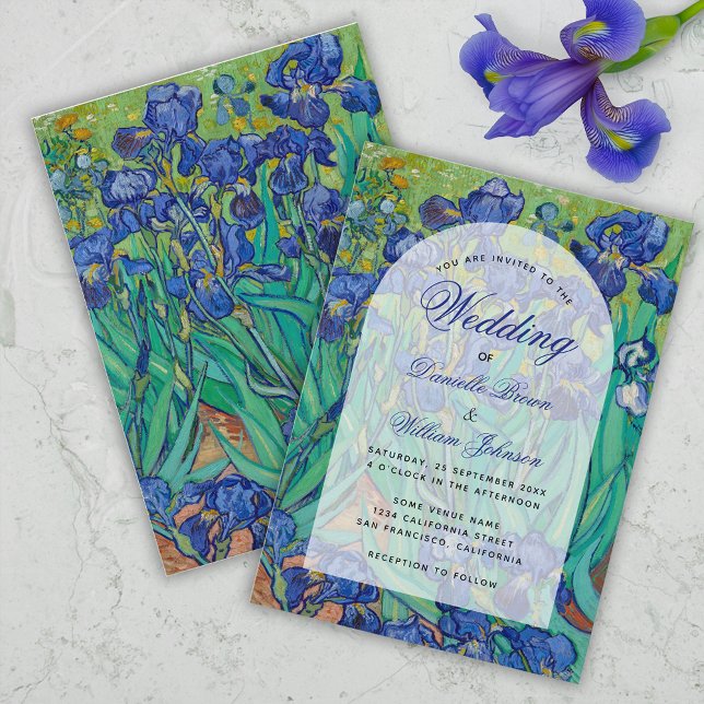 Blå Iriser Blommig Båge Van Gogh Bröllop Elegant Inbjudningar (Skapare uppladdad)