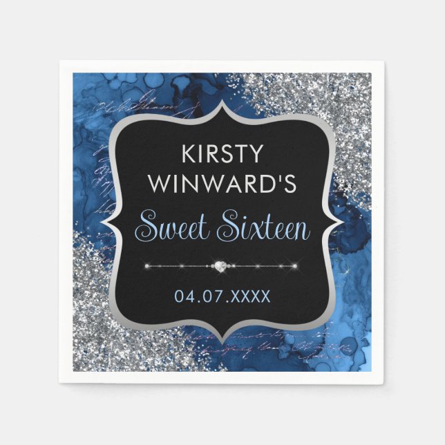 Blå iriserande glitter sjöjungfru bokstäver Sweet  Pappersservett (Framsidan)
