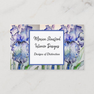 Blå irisfärgad Blommigt Blommor Vattenfärgat Af Visitkort
