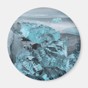 Blå is på strand havsutsikt, Island Magnet
