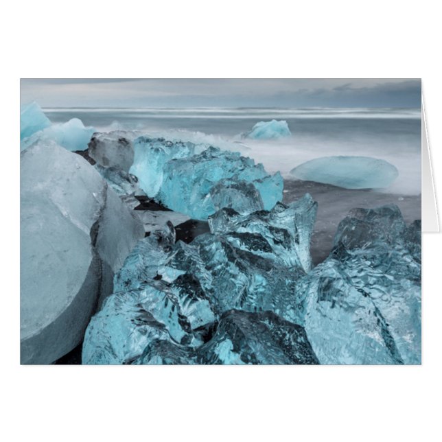 Blå is på strand landskap, Island Hälsningskort (Framsidan Horizontal)