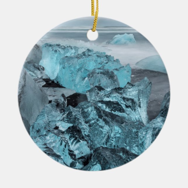 Blå is på strand landskap, Island Julgransprydnad Keramik (Framsidan)