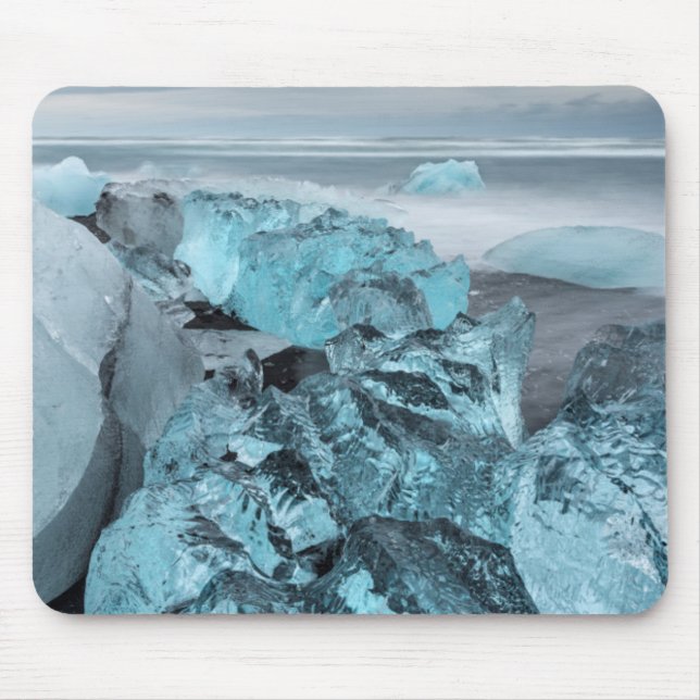 Blå is på strand landskap, Island Musmatta (Framsidan)