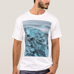 Blå is på strand landskap, Island T Shirt
