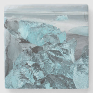 Blå is på strand landskap, Island Underlägg Sten