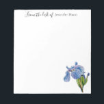 Blå isblomma, vattenfärg anteckningsblock<br><div class="desc">Elegant,  ljust,  glatt anteckningsblock med vattenfärgbilder av Blue Iris. . Bra för påminnelser! Det här anteckningsblocket gör underbara värdinna-gåvor. "Redigera den här designmallen"-rutorna på objektets höger eller klicka på den blå "Anpassa den"-knappen för att ordna texten,  ändra typsnitt och färg.</div>