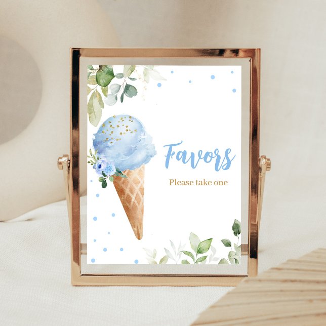 Blå Isglass Baby Shower Favors Skylt (Ice Cream Baby Shower Favors Sign)
