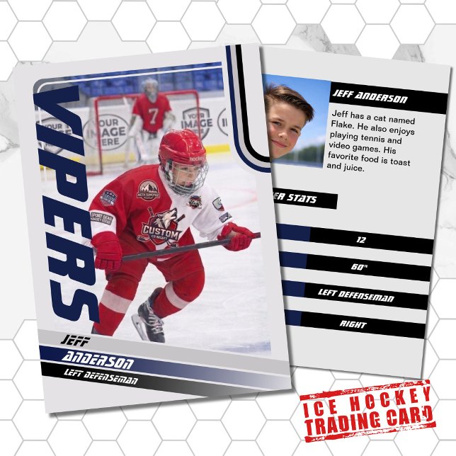 Blå Ishockeysamlingskort (Unleash your creativity with our blue and black customizable ice hockey trading card )