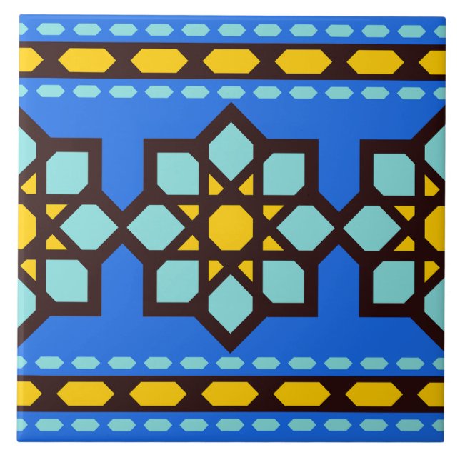 Blå islamisk geometrisk mönsterplatta kakelplatta (Framsidan)