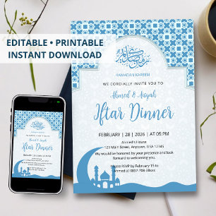 Blå islamisk mönster Iftar middagsinbjudan Inbjudningar