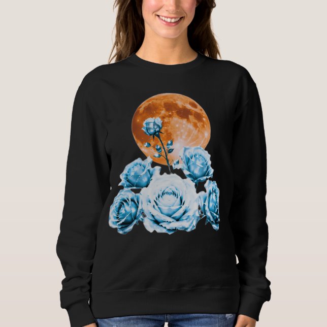Blå isrosor & Orange blodmåne Celestial grafik T Shirt (Framsida)