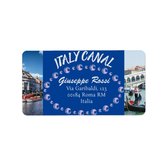 Blå Italien Kanalen Venedig Rom Returadressetikett Adressetikett (Framsidan)