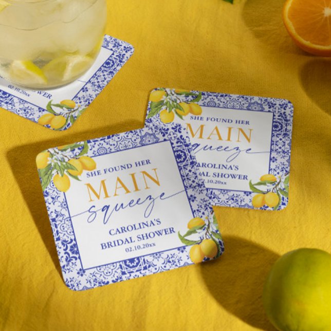 Blå italiensk citron Bröllopsdusch Main Squeeze Underlägg Papper Kvadrat (Skapare uppladdad)
