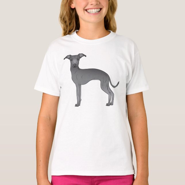 Blå italiensk Greyhound Cute Tecknad hund Design T Shirt (Framsida)