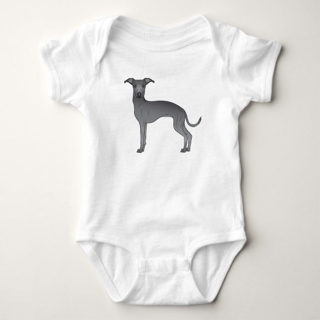 Blå italiensk Greyhound Cute Tecknad hund Design T Shirt (Framsida)