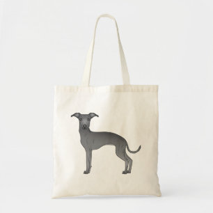 Blå italiensk mops serieteckning hund illustration tygkasse