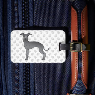 Blå italiensk mops söt hund med anpassad text bagagebricka