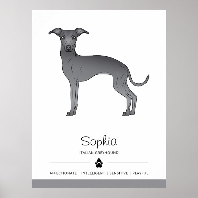 Blå italiensk mops söt hund med anpassad text poster (Framsidan)