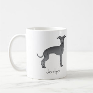 Blå italiensk mops söt seriehund med namn kaffemugg