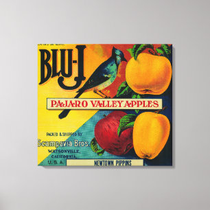 Blå-j Apple låda LabelWatsonville, CA Canvastryck