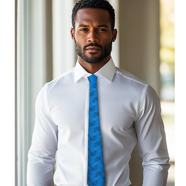 Blå Jacquard Satin Elegant  Slips (Man wearing blue tie)