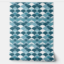 Blå japansk Fläkt Skriv ut Mönster