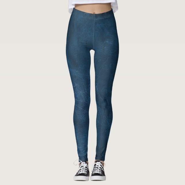 Blå jästade läderbalkar leggings (Framsida)
