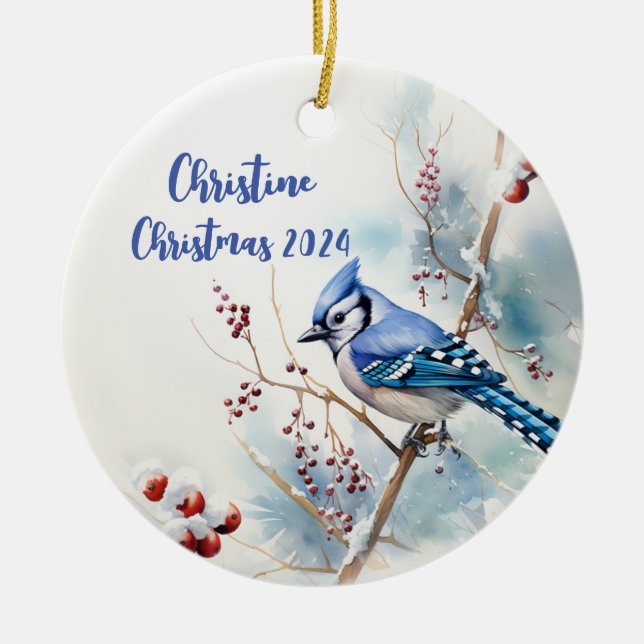Blå jay Personlig jul Ornament (Framsidan)