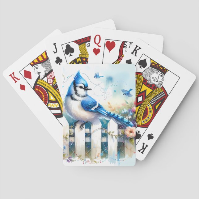 Blå Jay Stugträdgårdsstaket Scen Casinokort (Baksidan)