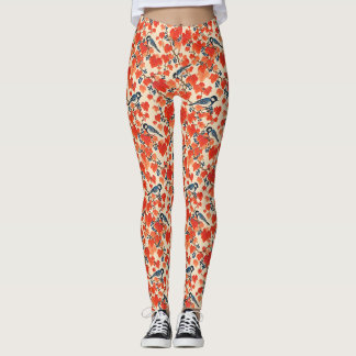 Blå jays och höstgraffullma vinrankor leggings