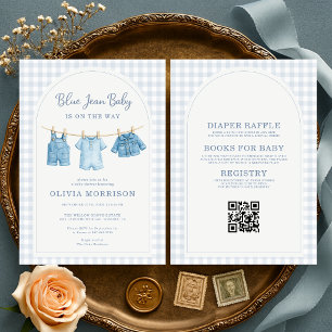 Blå Jean Baby Allt-i-ett Baby Shower Inbjudningar
