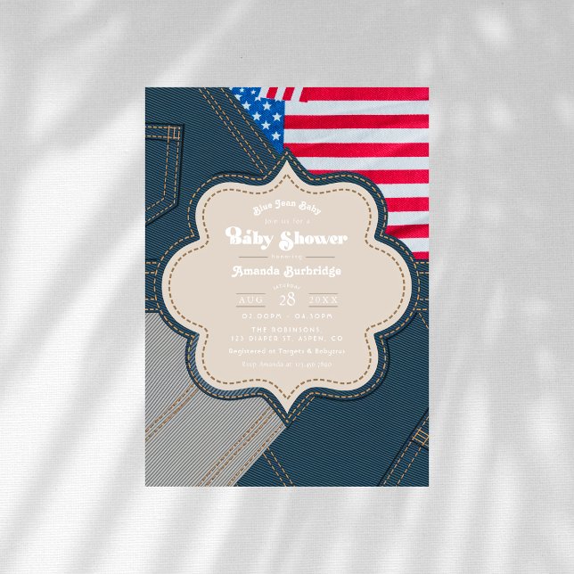 Blå Jean Baby Americana Bebis-fest Inbjudningar (Blue Jean Baby Americana Baby Shower Invitation)