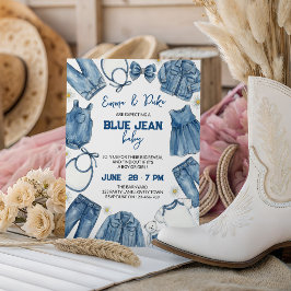 Blå Jean Baby Avslappnad Country Denim Köns Avslöj Inbjudningar