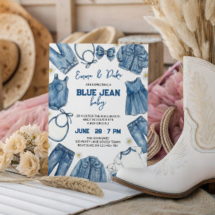 Blå Jean Baby Avslappnad Country Denim Köns Avslöj Inbjudningar