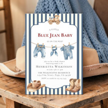 Blå Jean Baby Baby Shower Inbjudan