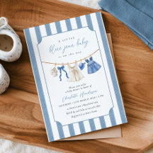 Blå Jean Baby Baby Shower Inbjudan