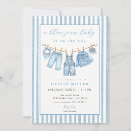 Blå Jean Baby Baby Shower Klädtork Denim Inbjudningar