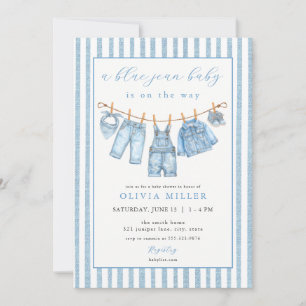 Blå Jean Baby Baby Shower Klädtork Denim Inbjudningar