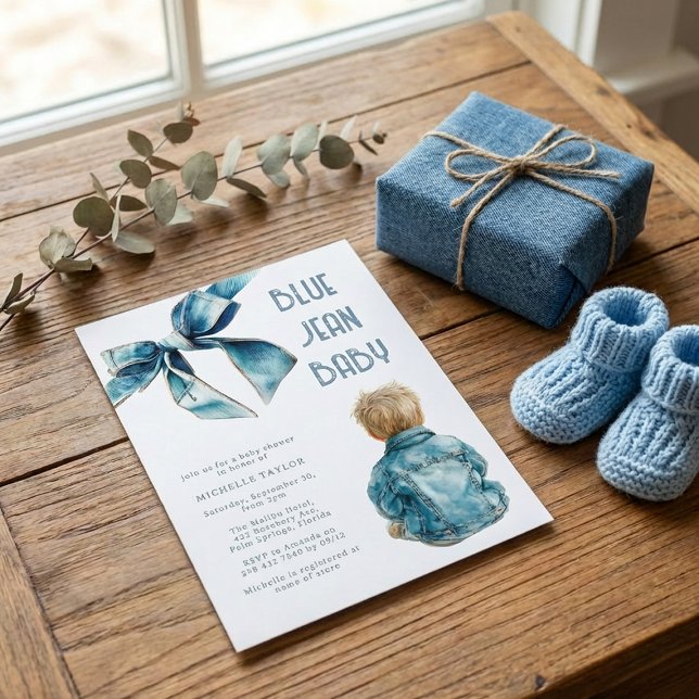 Blå Jean Baby Denim Baby Shower Inbjudningar (Skapare uppladdad)