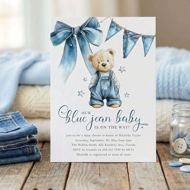 Blå Jean Baby Denim Baby Shower Inbjudningar (Skapare uppladdad)