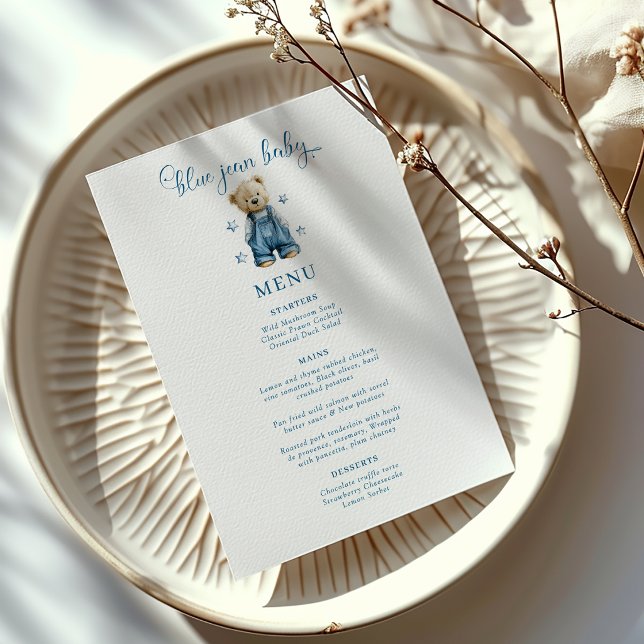 Blå Jean Baby Denim Baby Shower Meny (Skapare uppladdad)