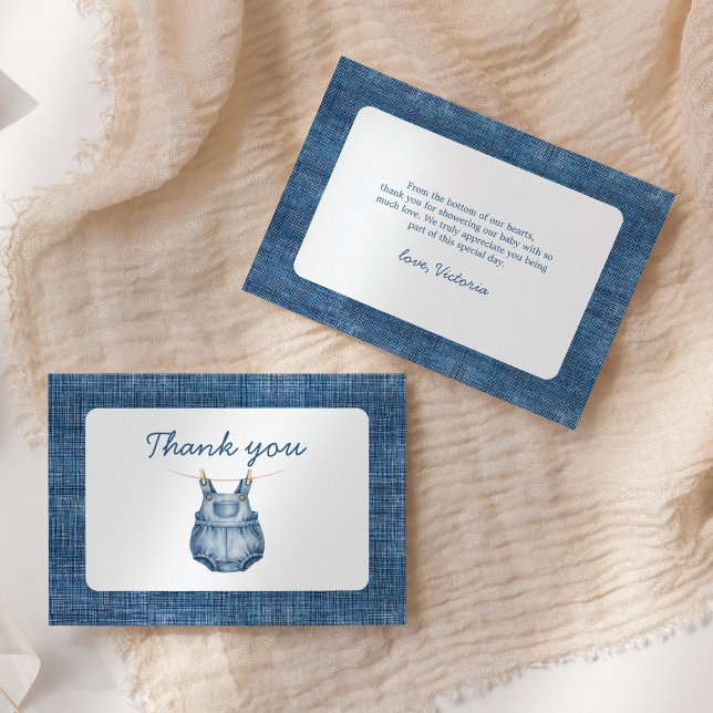 Blå Jean Baby Denim Baby Shower Tack Kort (Skapare uppladdad)