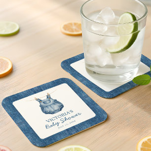 Blå Jean Baby Denim Baby Shower Underlägg Papper Kvadrat