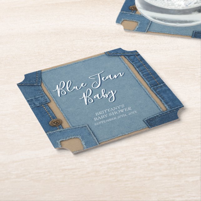 Blå Jean Baby Denim Babyfirande Underlägg Papper (Vinklad)