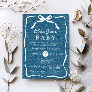 Blå Jean Baby Denim Brunch Pojke Babyfest Inbjudningar