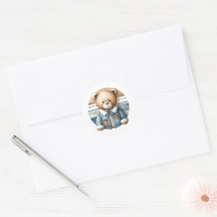 Blå Jean Baby Denim Teddybjörn Baby Shower Runt Klistermärke