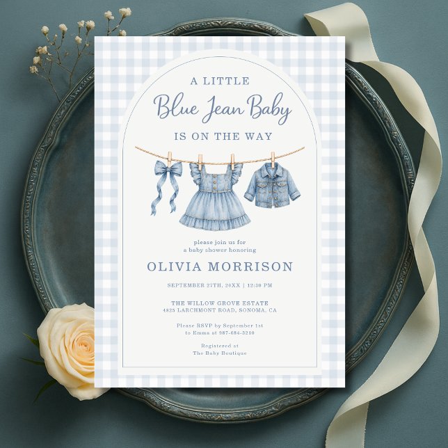 Blå Jean Baby Flick Gingham Bebis Shower  Inbjudningar (Skapare uppladdad)